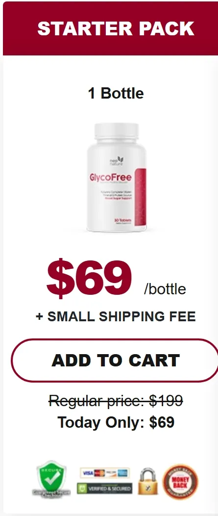 GlycoFree Starter Pack pricing offer featuring one bottle for $69.